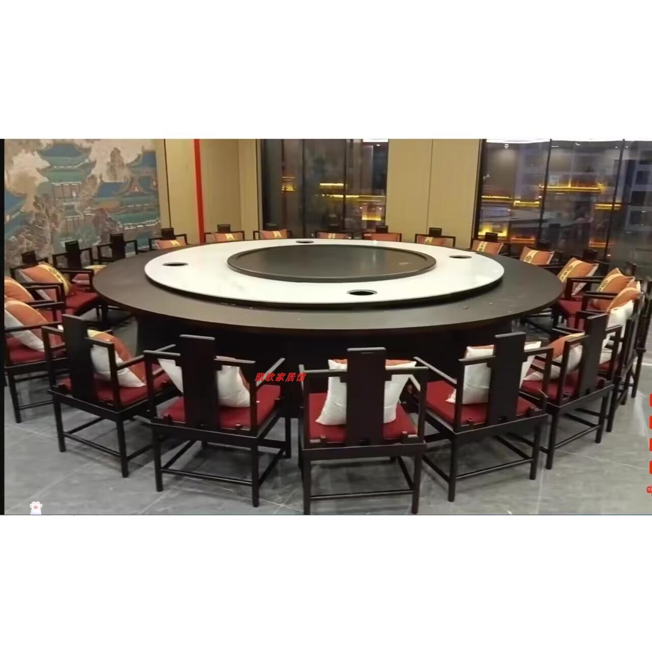 酒楼餐桌包厢大圆桌包间电动旋转大圆餐桌饭店商用新中式宴会桌椅 180