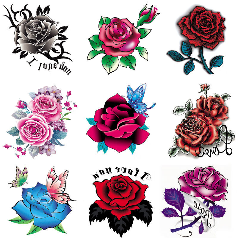 千色集玫瑰花纹身贴防水女ins风锁骨性感网红手臂仿真