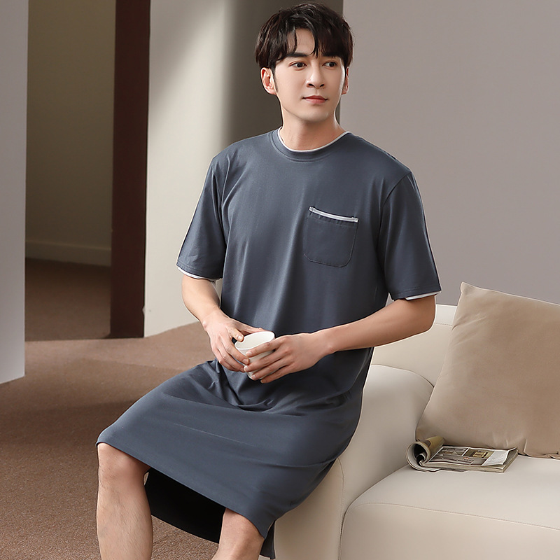 亦绚 睡裙男夏睡衣莫代尔大码220斤感睡袍夏季男士睡裙长款冰丝短袖薄