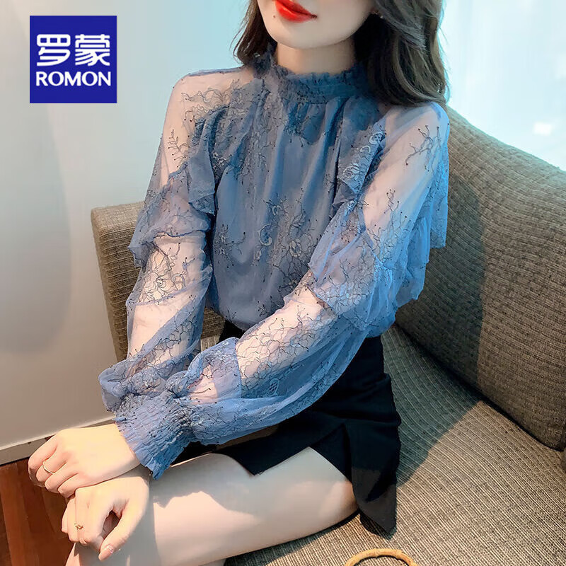 罗蒙（ROMON）轻奢 时髦洋气性感别致衬衫2023秋季新款设计感小众女装雪纺上衣 蓝色 M 建议100-110斤怎么样,好用不?