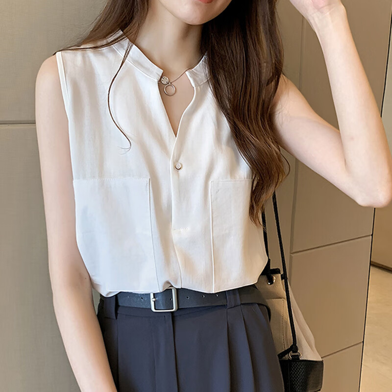 温莱蔓莎配西服的无袖衬衫女内搭叠穿神器2024新款外穿衬衣背心雪纺