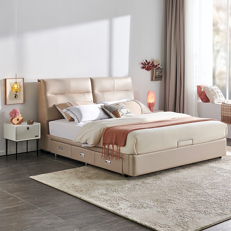 全友家居 双人床现代简约免洗科技布软床usb充电储物大床105233b 1.