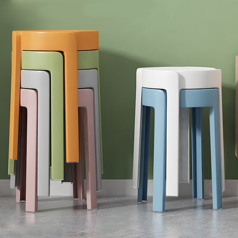万花塑料凳子加厚家用可叠放餐桌板凳圆凳时尚创意高凳子北欧简约椅子