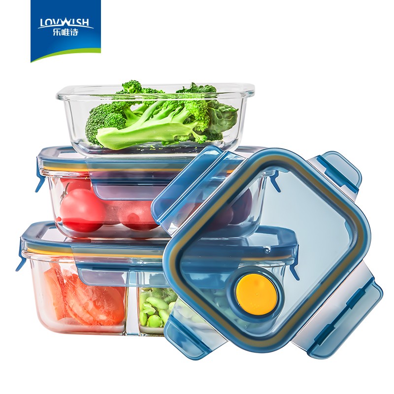 乐唯诗耐热玻璃保鲜盒微波炉加热饭盒冰箱收纳带盖密封储物便当碗餐盒 大号【1040ml】 单件装