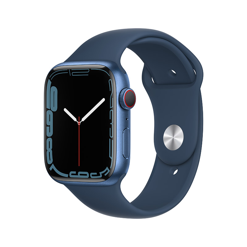 Apple Watch Series 7 智能手表GPS + 蜂窝款45 毫米蓝色铝金属表壳深邃蓝色运动型表带 电话运动手表S7