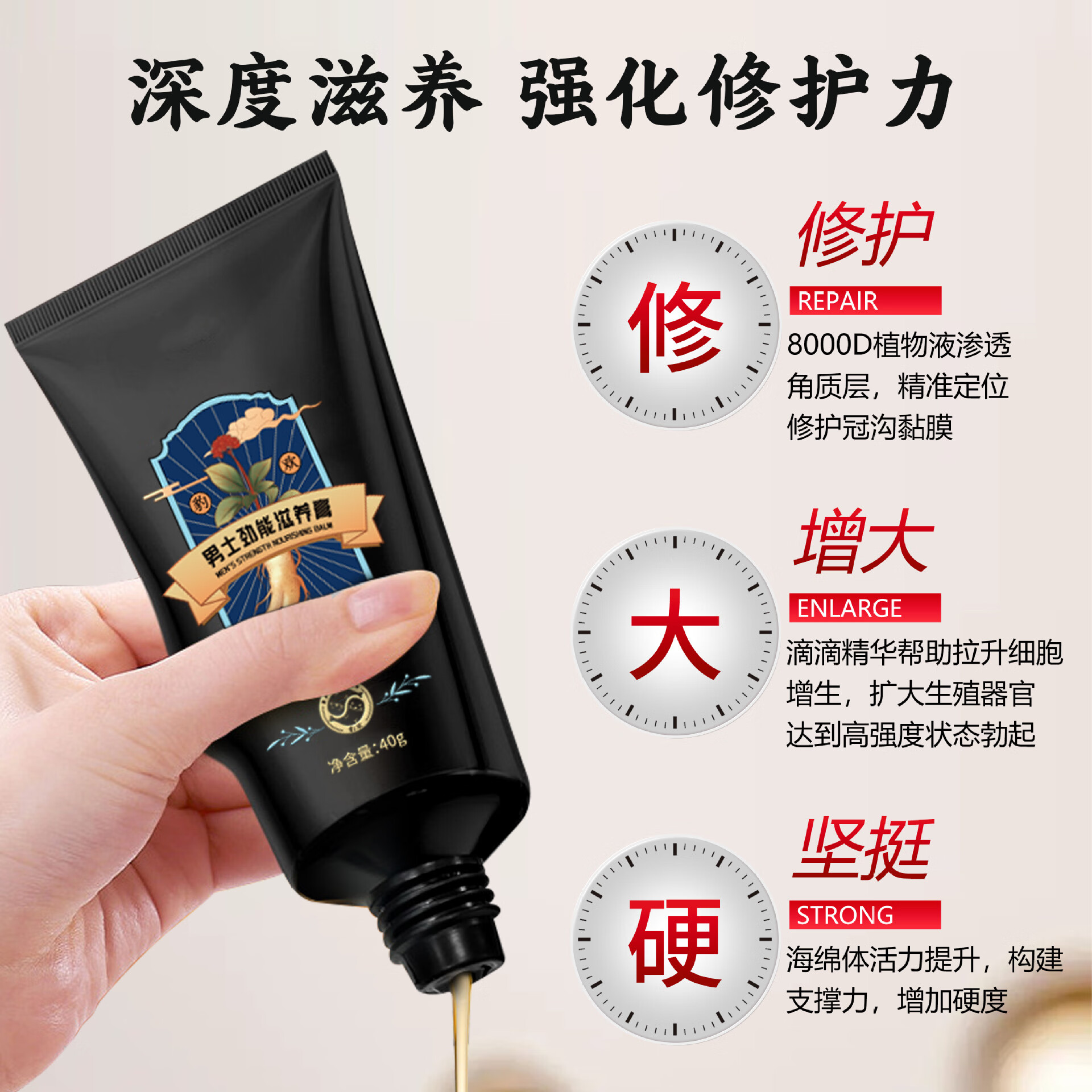 南京同仁堂男士滋养劲能膏40g 男性成人按摩修复粗大膏二次发育 6盒【巩固装】做自信男人