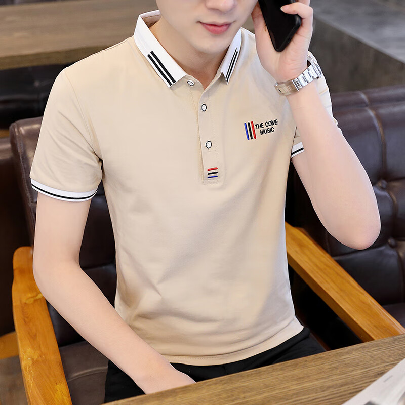 迈宾伦衬衫领男士短袖t恤潮牌翻领polo衫男装有带领体恤夏季潮流ins