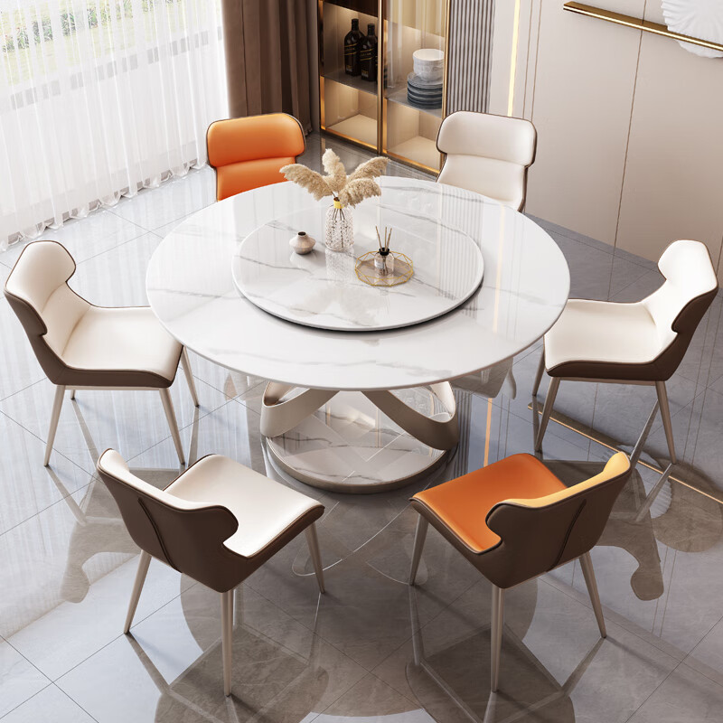 喜来奥(xilaiao)意式岩板餐桌椅组合现代简约轻奢圆形圆桌带转盘家用