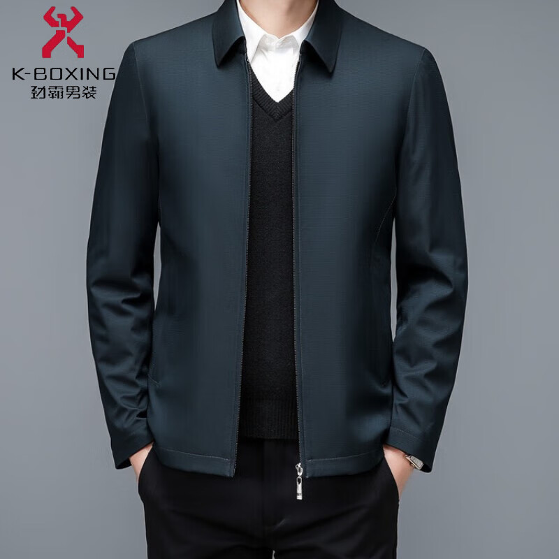 劲霸(jinba)男装行政夹克春秋季外套男士中年夹克纯色领导风公务翻领