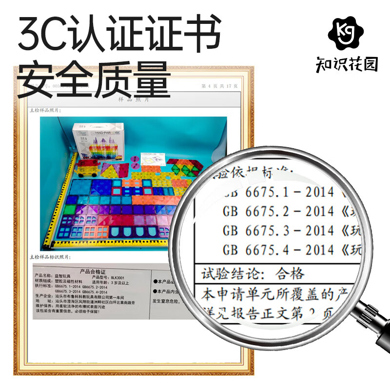 知识花园磁力片磁力棒铁球拼装儿童大尺寸7.5cm思维玩具女男孩生日礼物 磁力片60片 彩色款