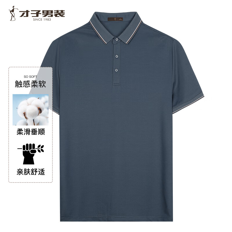 才子（TRIES）男士POLO衫夏季多采净色短袖珠地网透气棉弹轻柔短袖上衣休闲商务 蓝色 XL (175/92A) 50