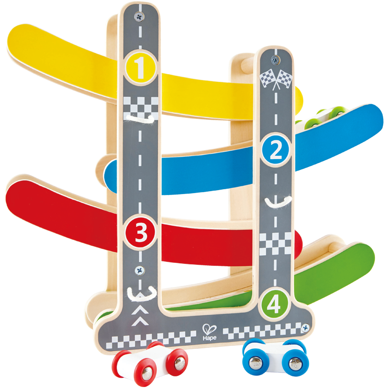 Hape【精選】軌道車玩具木質(zhì)趣味滑翔車多層溜溜車慣性滑行1-3歲早教 E0438趣味軌道溜溜車