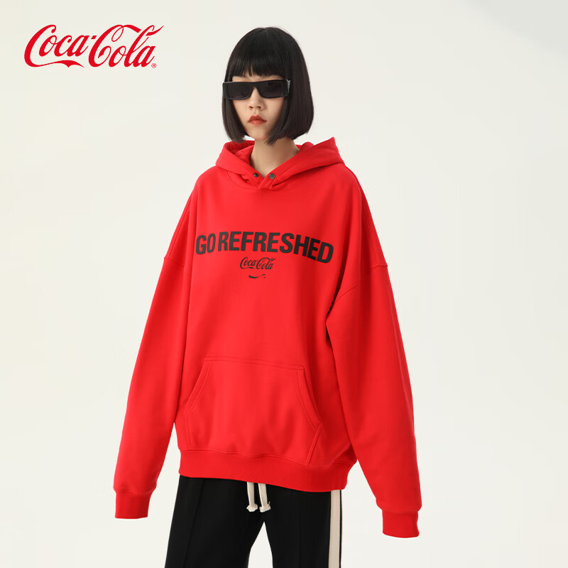 可口可乐(coca-cola)卫衣男春季休闲连帽外套潮流美式重磅宽松情侣