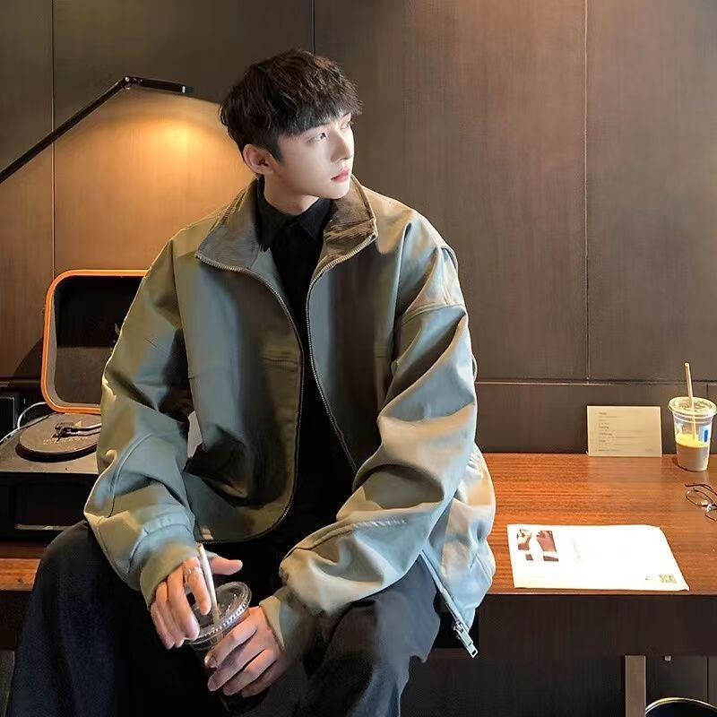 hiwish30岁40岁男士外套成熟稳重男装外套男春秋款宽松潮牌水洗上衣