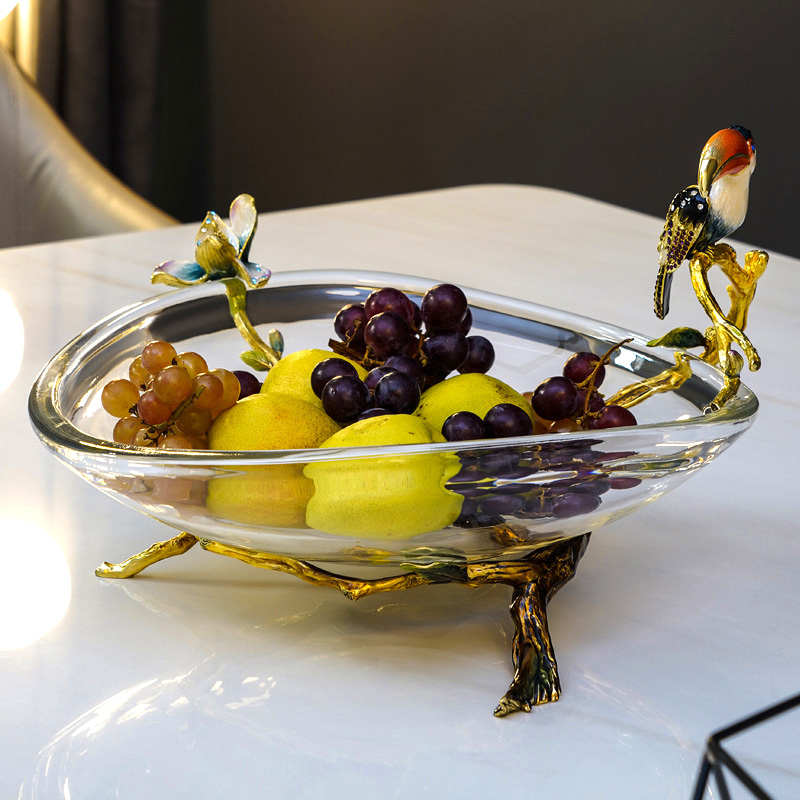 罗比罗丹 珐琅彩大果盘创意大嘴鸟水果盘 茶几摆件