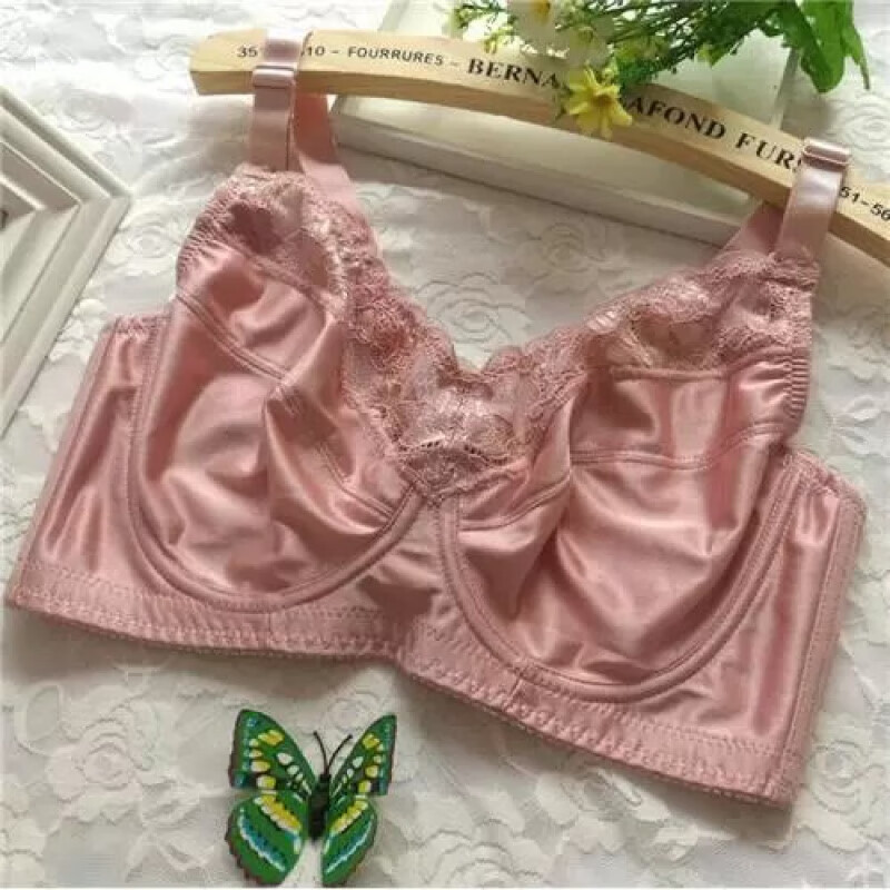 薄款大码光面大罩杯夏聚拢防走光胖mm胸罩大胸显小缩胸ef 豆沙粉 75b