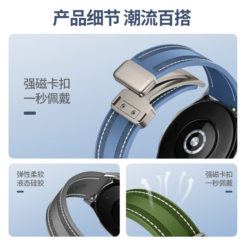 LIAVNAS适用华为手表表带watch5/GT5/GT4/watch3pro/gt2/pro表带新款复合编织运动硅胶表带watch4pro表带 托帕蓝 GT/watch系列46/48表盘-(22mm