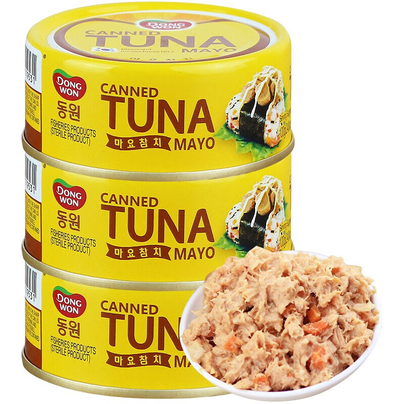 韩东远蛋黄酱金枪鱼罐头吞拿鱼寿司料理即食海鲜沙拉100g*3