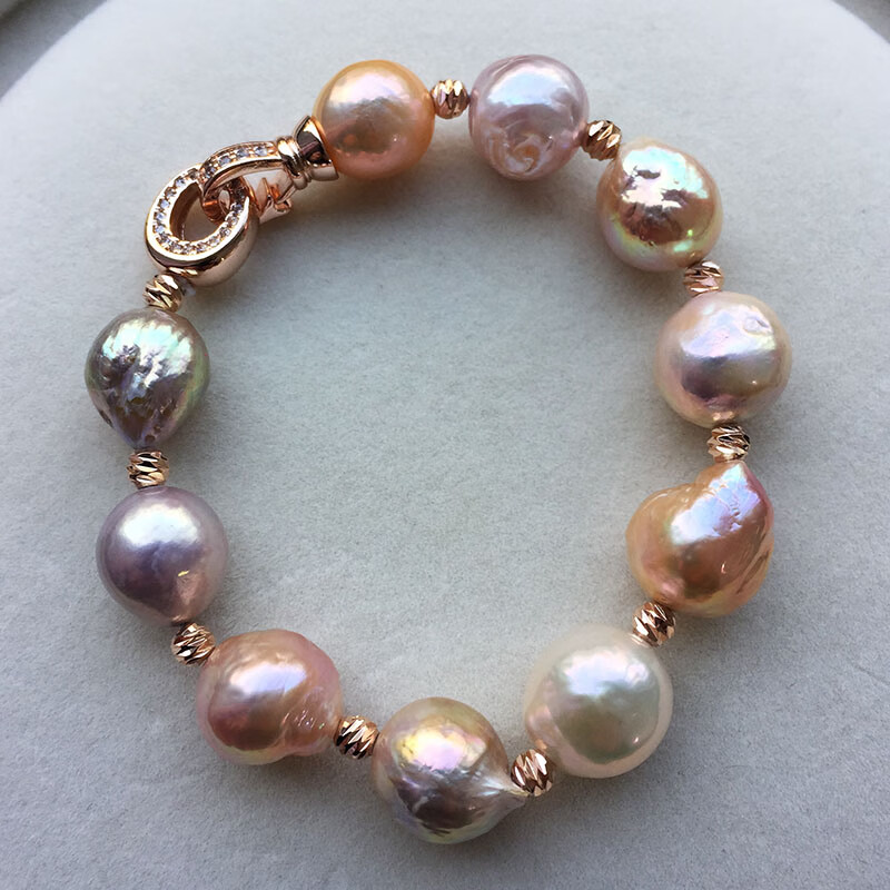 念夏11-12mm爱迪生巴洛克异形珍珠手链 不规则 皱皮彩色 超炫深色幻