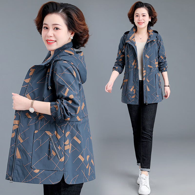 梵花秀（fanhuaxiu）中年妈妈春装风衣洋气高贵中老年春秋外套女中长款大码上衣23新款 浅蓝高品质外套 2XL建议穿110-120斤怎么看?
