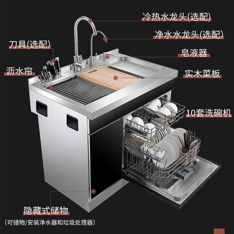 申花（SHENHUA） 超声波集成水槽一体 嵌入式10套洗碗机 消毒柜 家用果蔬洗菜机 304水槽--双洗烘消一体式12套装