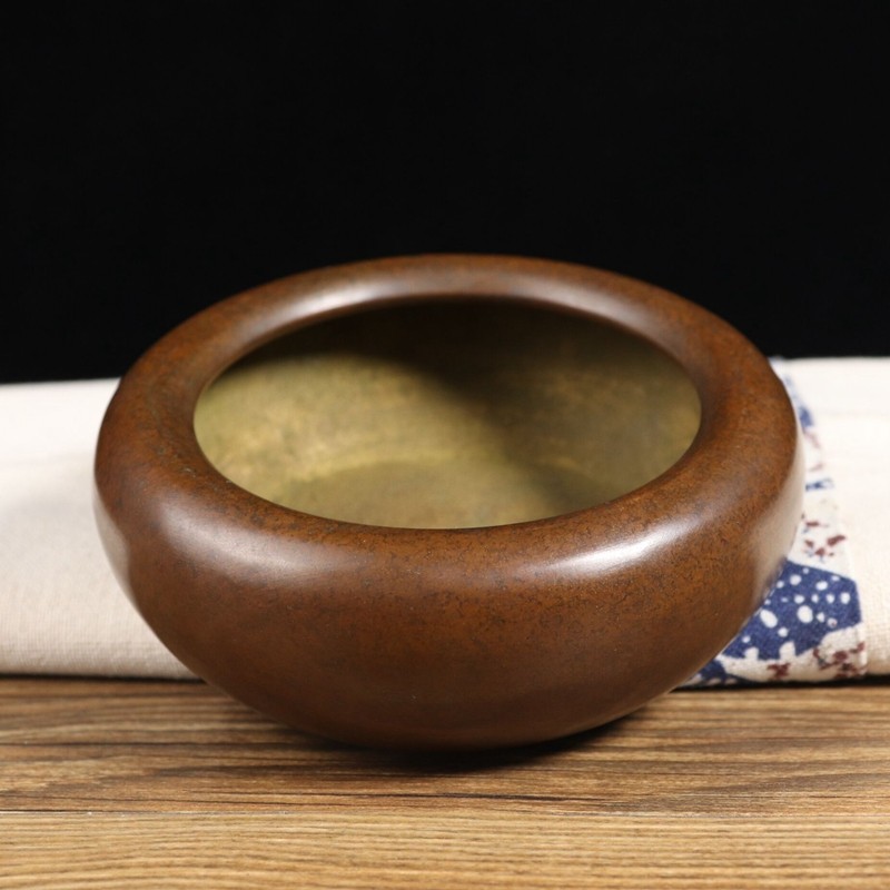 铜人艺巷全铜复古包浆铜钵水盂文房书房用品铜笔洗聚宝盆烟灰缸收藏