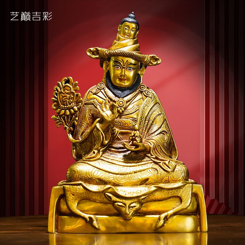艺巅吉彩居家佛堂《噶陀伏藏大师》铜像摆件全鎏金龙萨宁波铜像 铜