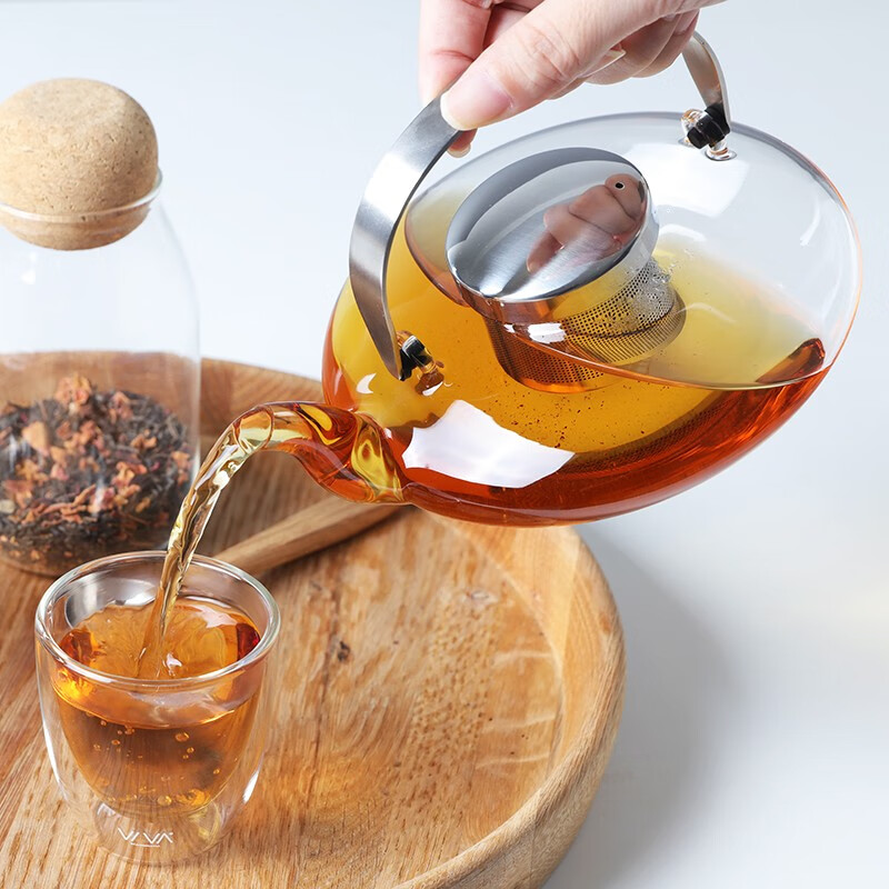 VIVA scandinavia玻璃沏泡茶壶围炉煮茶耐热玻璃分离茶壶可明火电陶炉加热550ml 一壶四杯/双层杯100ml