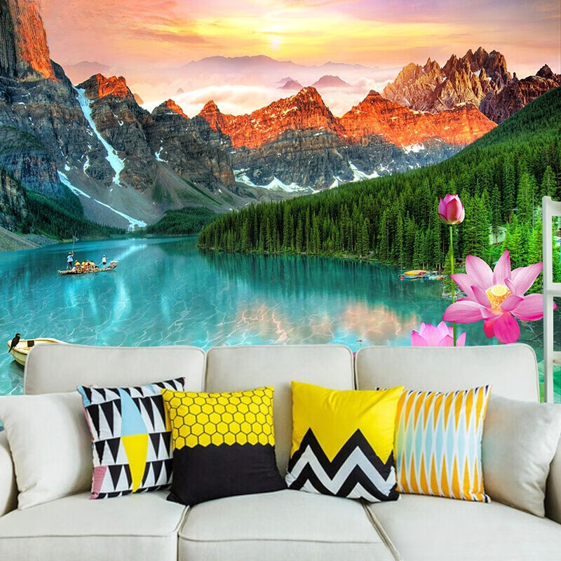 梵雅曼墙纸自粘 墙上桌面装饰贴画风景墙壁画贴纸自粘大自然墙贴整张 YJ-12-青青草原 宽200厘米 高150厘米