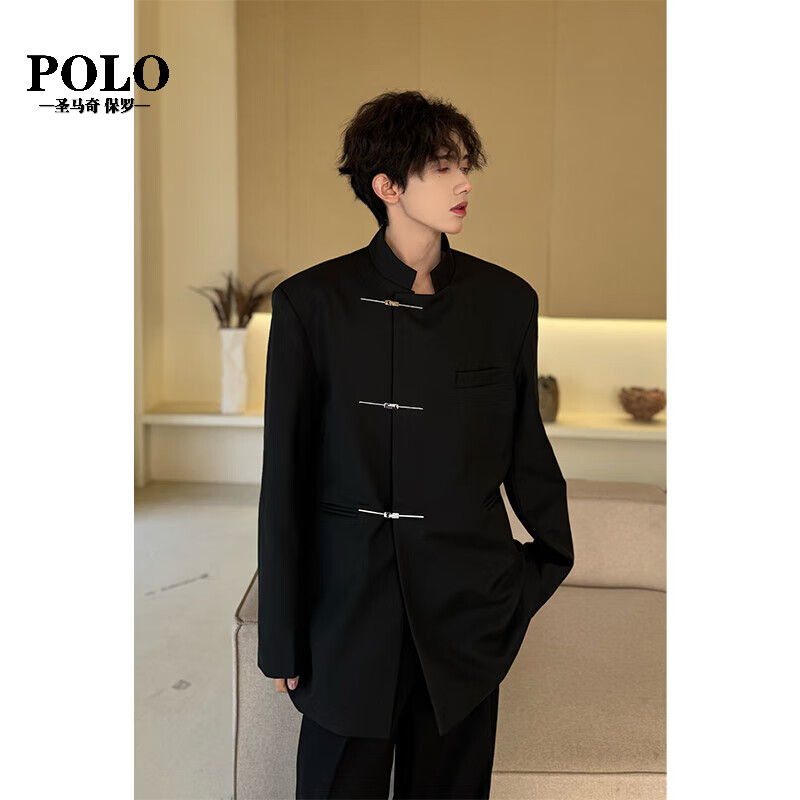 新中式中山装西装男春季新款高级感痞帅中国风立领正肩西服外套男