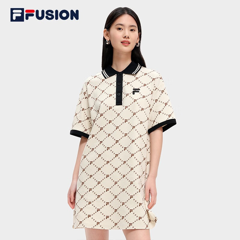 FILA FUSION斐乐潮牌女装连衣裙夏季时尚宽松POLO领连身裙子 乳糖色-BG 160/80A/S