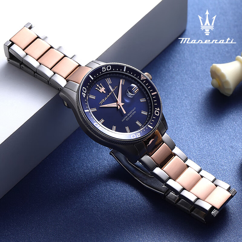 玛莎拉蒂(MASERATI)手表男绿水鬼潮流运动名表欧美正品石英表轻奢高级感男士圣诞礼物 【人气】普鲁士蓝 R8853140003