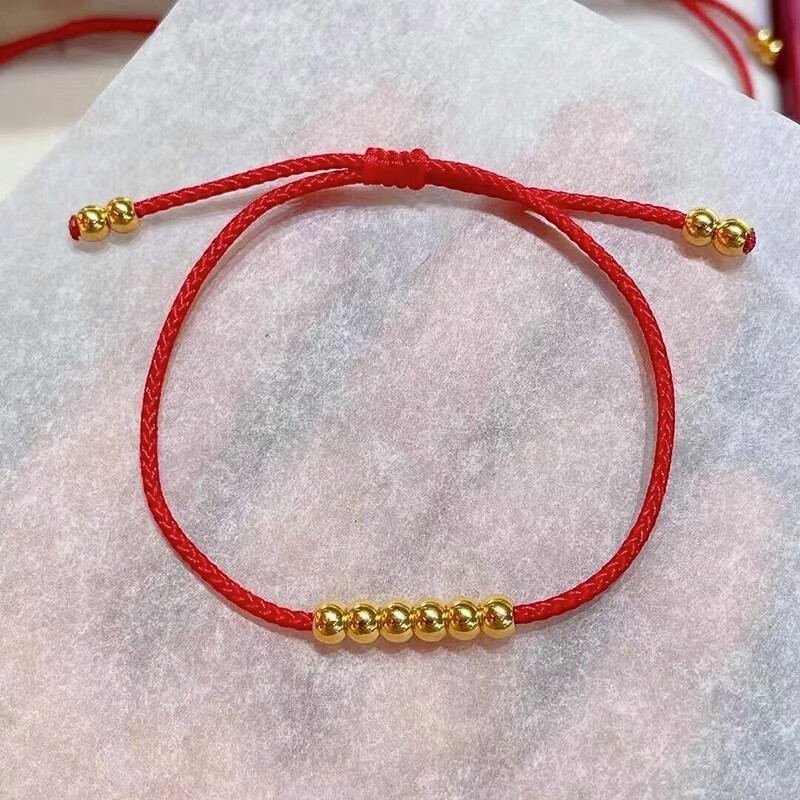 黄金手链 10金珠 红绳