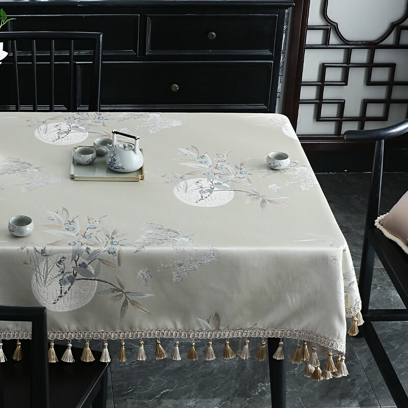 桌布轻奢感四方八仙方桌子家用餐桌布艺麻 60*60cm(含花边/吊穗尺寸在