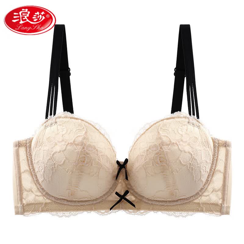 浪莎内衣女大胸显小上托聚拢性感蕾丝美背裸感薄款收副乳防下垂文胸罩