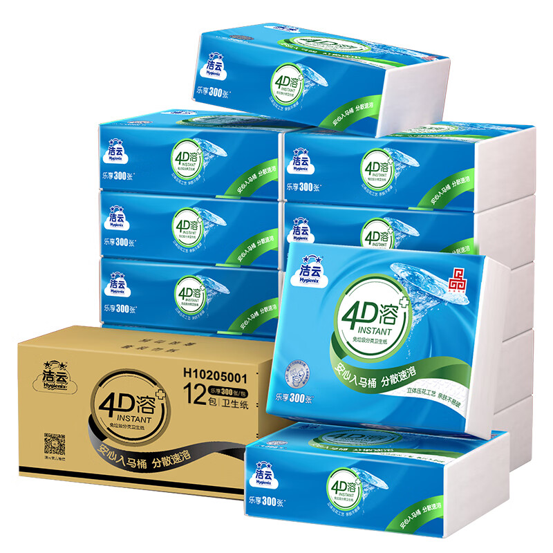 洁云洁云4d溶 300张压花卫生纸-12包(整箱) 300张*12包(整箱)