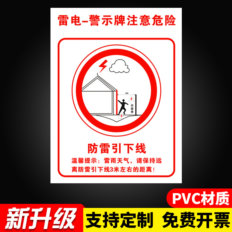 雷电警示牌注意安全防雷引下线标识防雷接地危险提示警告电力标志牌