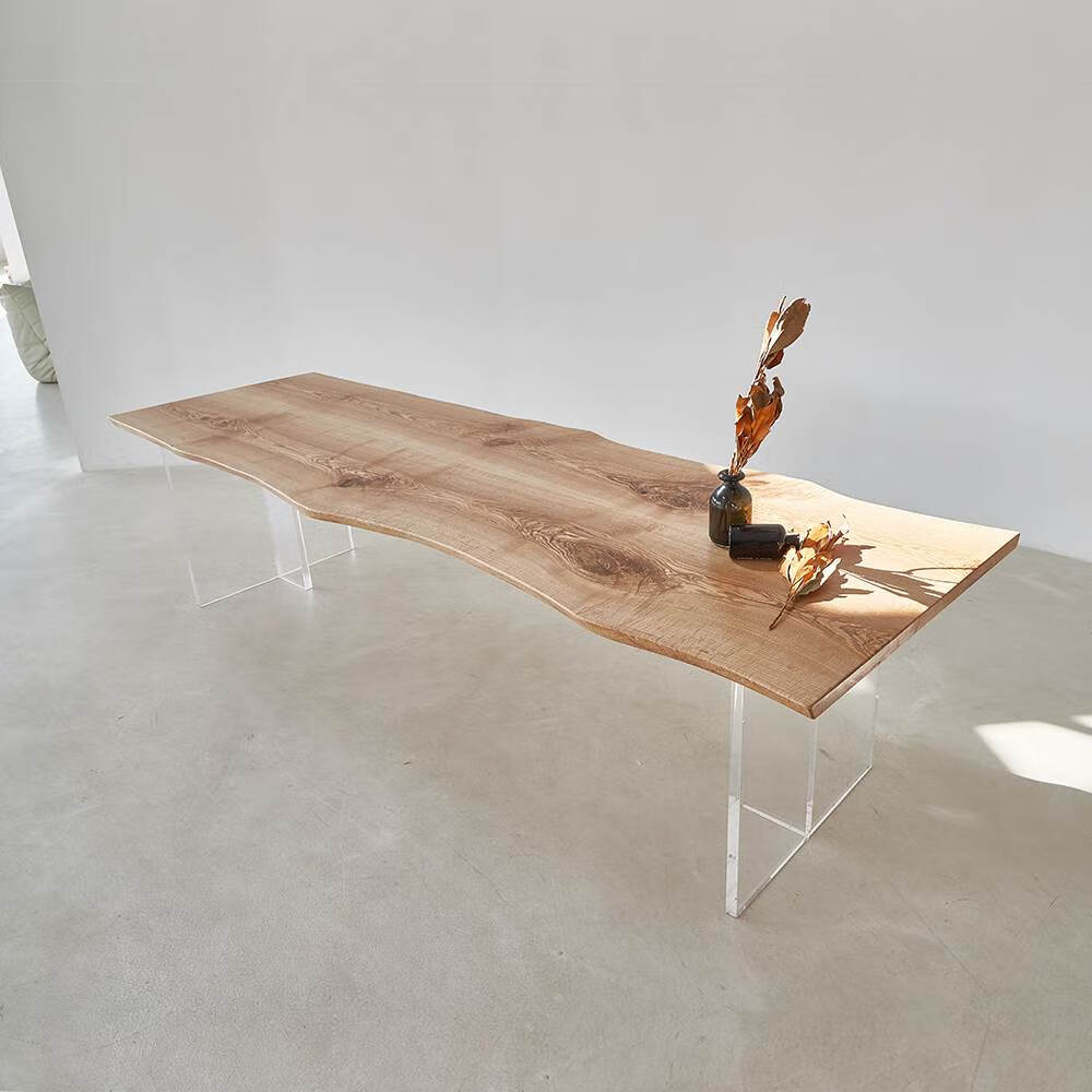 孟坤轻奢亚克力悬空餐桌家用创意实木极简书桌工作台办公桌设计师桌子