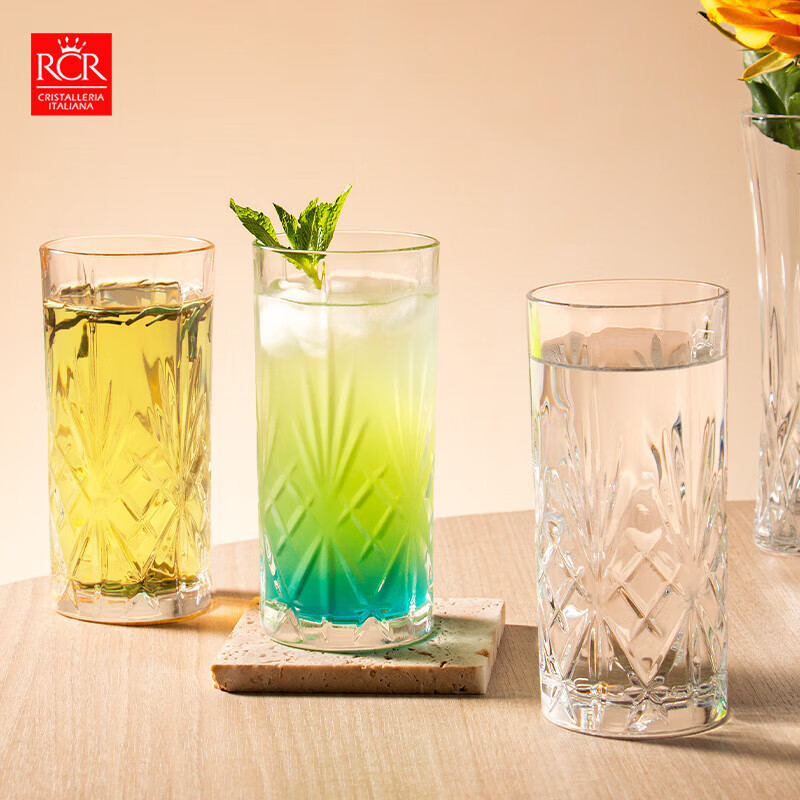 RCR进口水晶玻璃水杯喝水果汁牛奶杯泡茶杯家用套装啤酒杯乔迁礼物 【旋转杯架】旋律玻璃杯 360ml 6只