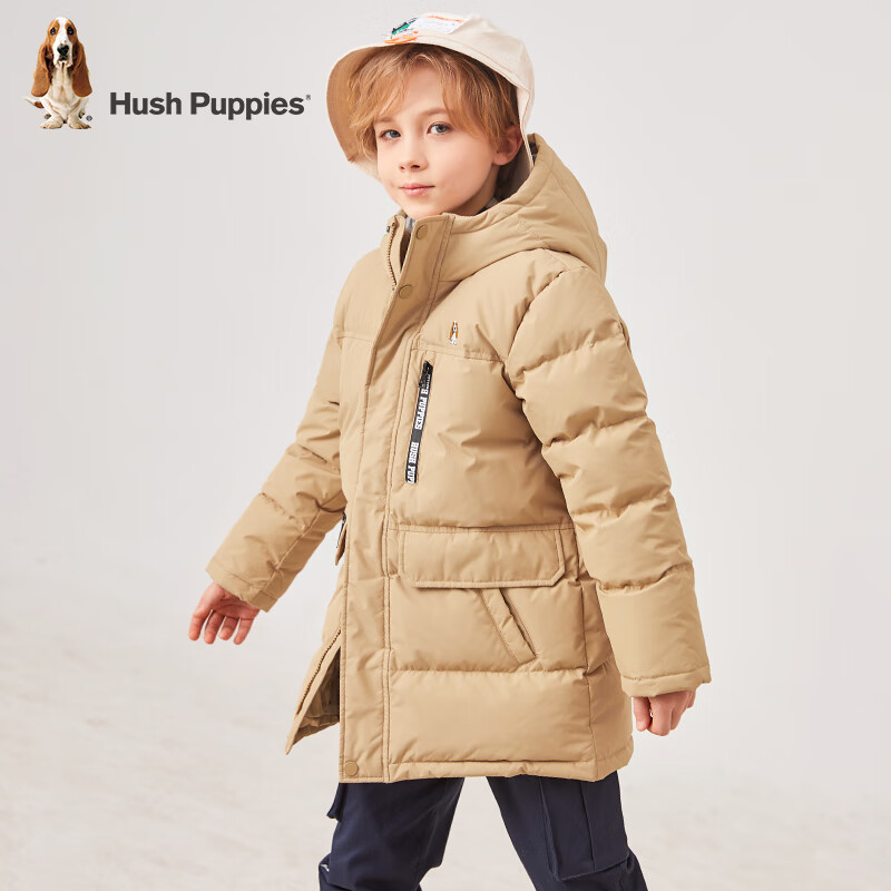 暇步士（Hush Puppies）童装儿童男女童冬装新款保暖鸭绒三防面料中长款羽绒服 暖卡其 160