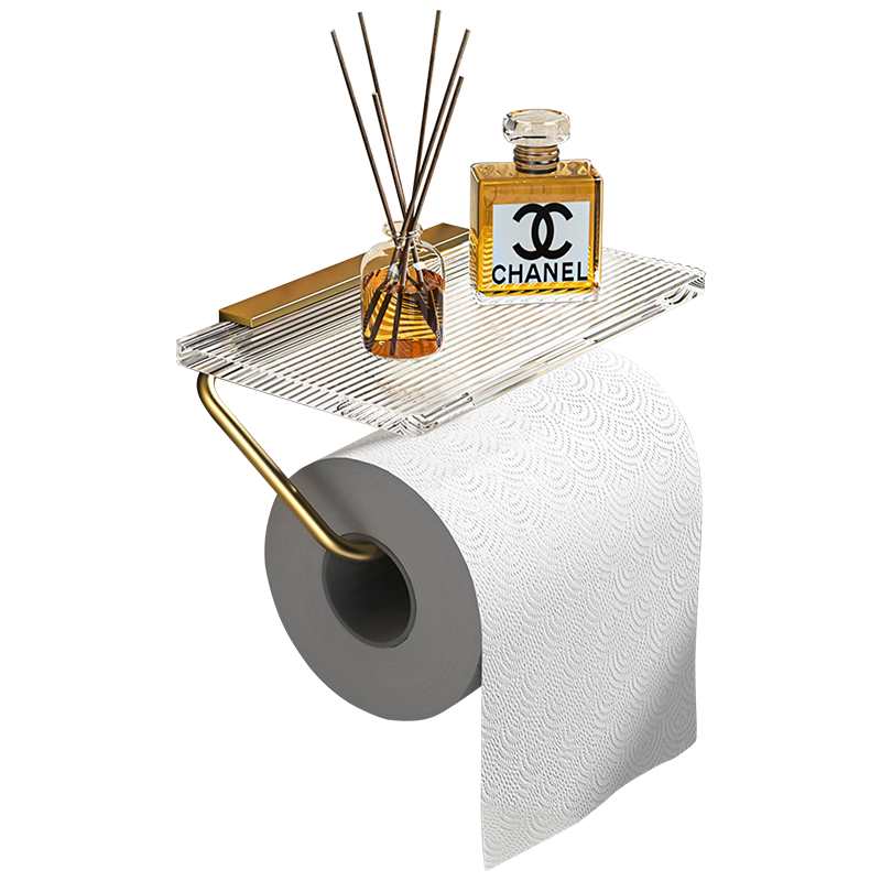 水天一方 卫生纸置物架纸巾架免打孔卫生间纸巾盒厕所卷纸架厕纸架透明亚克力浴室抽纸挂架 金色亚克力卷纸架【免打孔/打孔双安装】