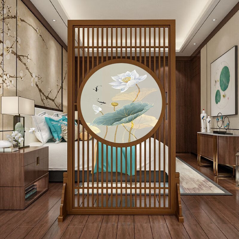 柏贤居实木格栅新中式屏风隔断客厅遮挡入户进门玄关办公室茶室大厅座