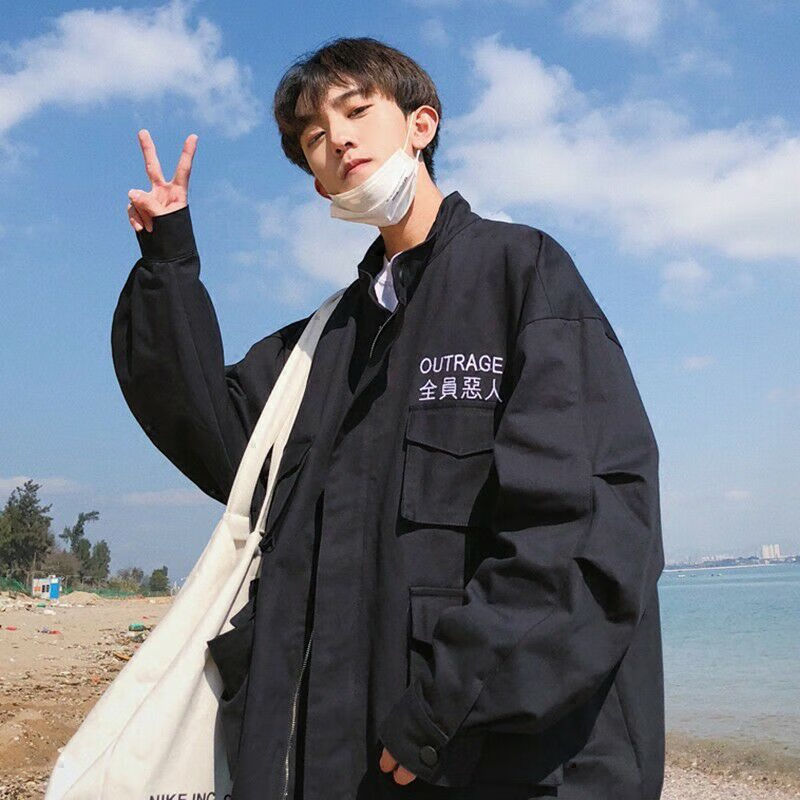 楠语秋(nanyuqiu)原宿风秋季全员恶人情侣宽松工装外套秋港风男生chic