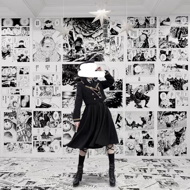 宿舍女生动漫自粘男生背景墙超大漫画海报 a4尺寸(40张)黑白 双面胶