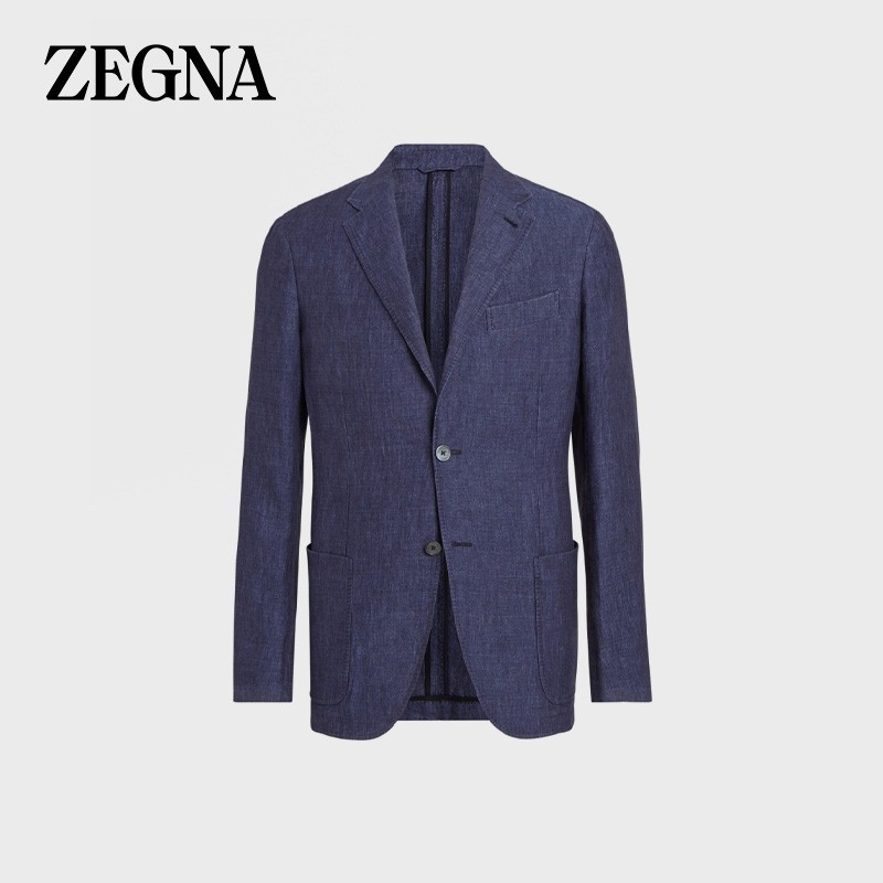 杰尼亚（Zegna） 经典款 男士蓝色亚麻衬衫夹克 UUC73-SLF-326-48