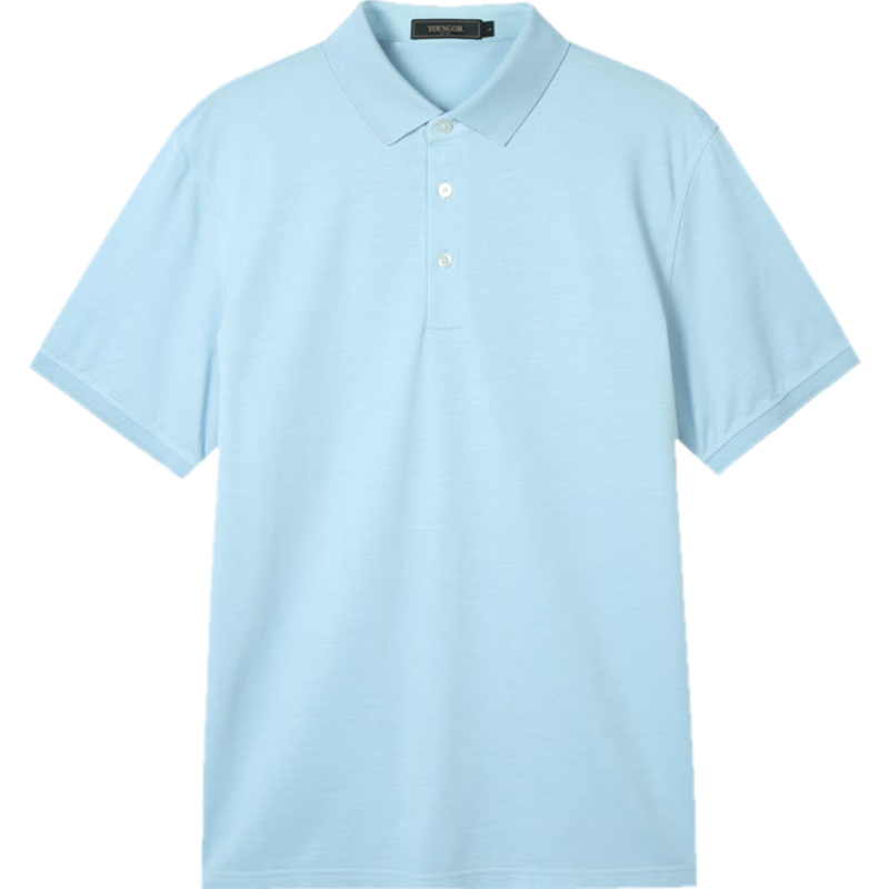 雅戈尔T恤男夏季POLO领短袖T恤衫男士舒适百搭透气纯色打底衫商务休闲 粉蓝 2XL