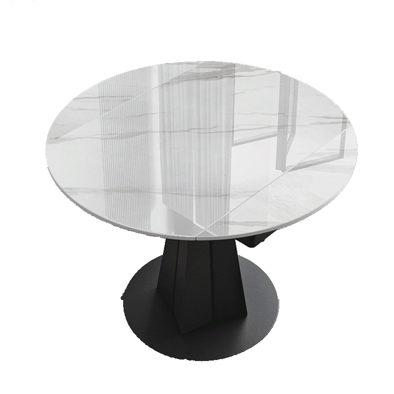 艾森雅 圆形伸缩亮光岩板餐桌现代简约家用小户型餐台椅组合两用可变圆桌 135圆旋 转台 餐桌+6 椅子