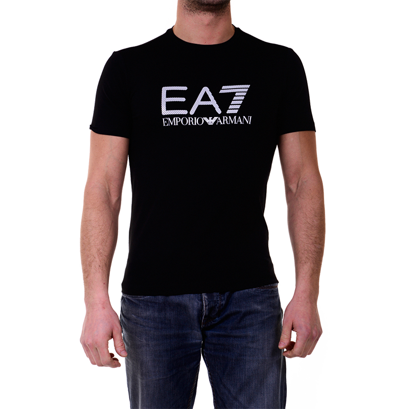 EA7 男装T恤上衣圆领短袖棉经典 6XPTA6PJ18Z 黑色 S