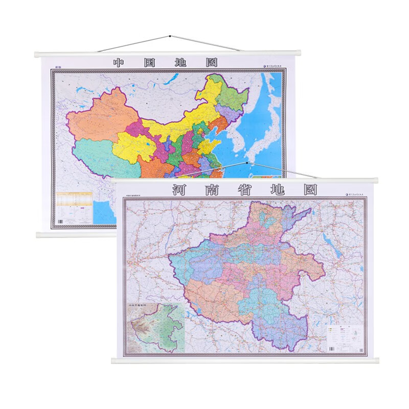2023新版中国地图挂图+分省地图 高清防水加厚 约1.4米*1米 旅游/行政 办公地图挂图 中国地图+河南（挂图）