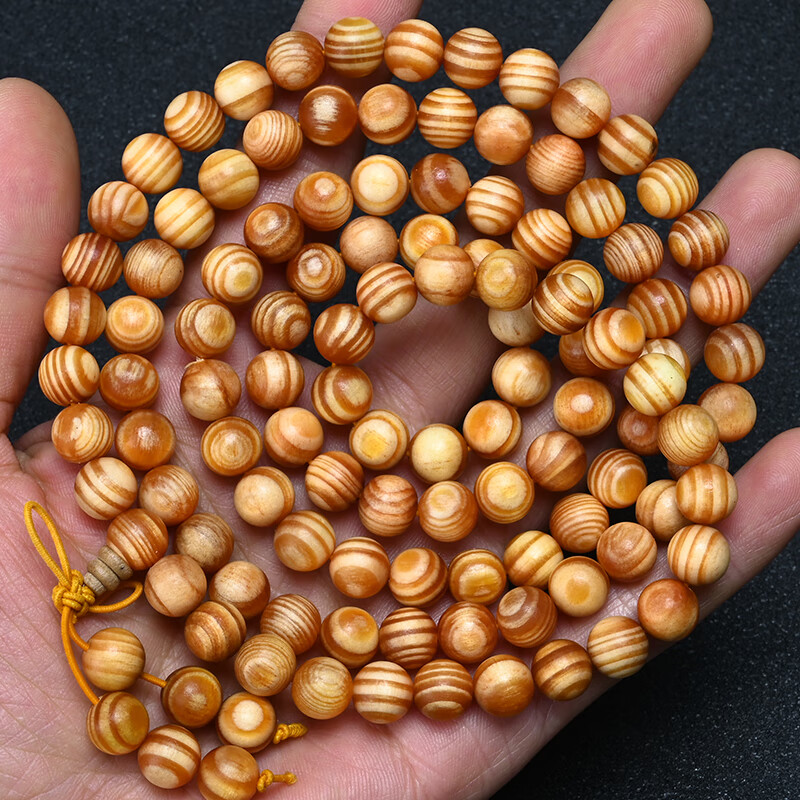 仙来阁琥珀木东北长白山沉香全满油松明子透光108手錬佛珠20手串全玉